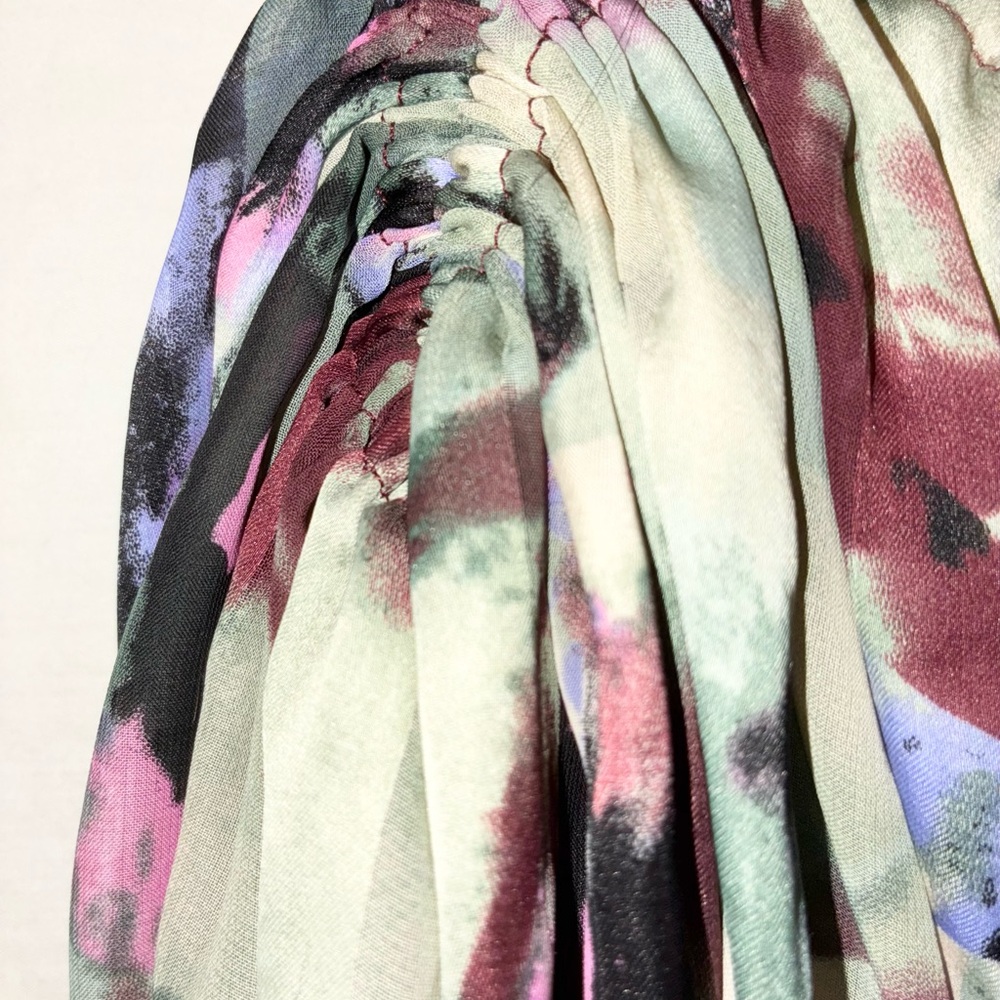 Silk Print Off The Shoulder Short Sleeve Blouse Top MultiColor By Abi Ferrin New - Picture 11 of 14